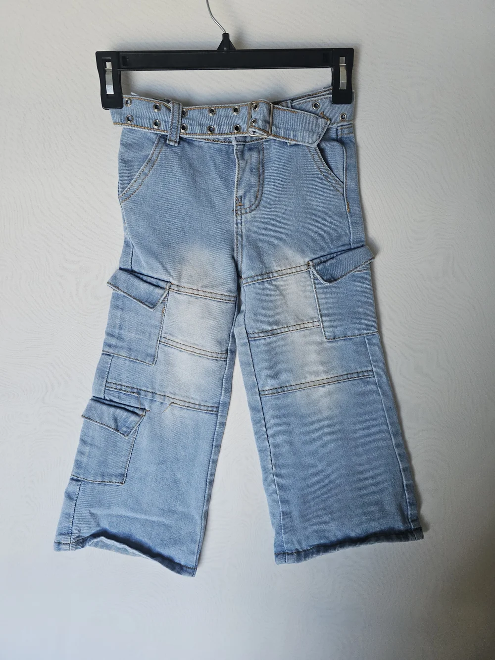 Soho Blue Denim Wide-Leg Cargo Jeans with Belt - Girls' Size 5